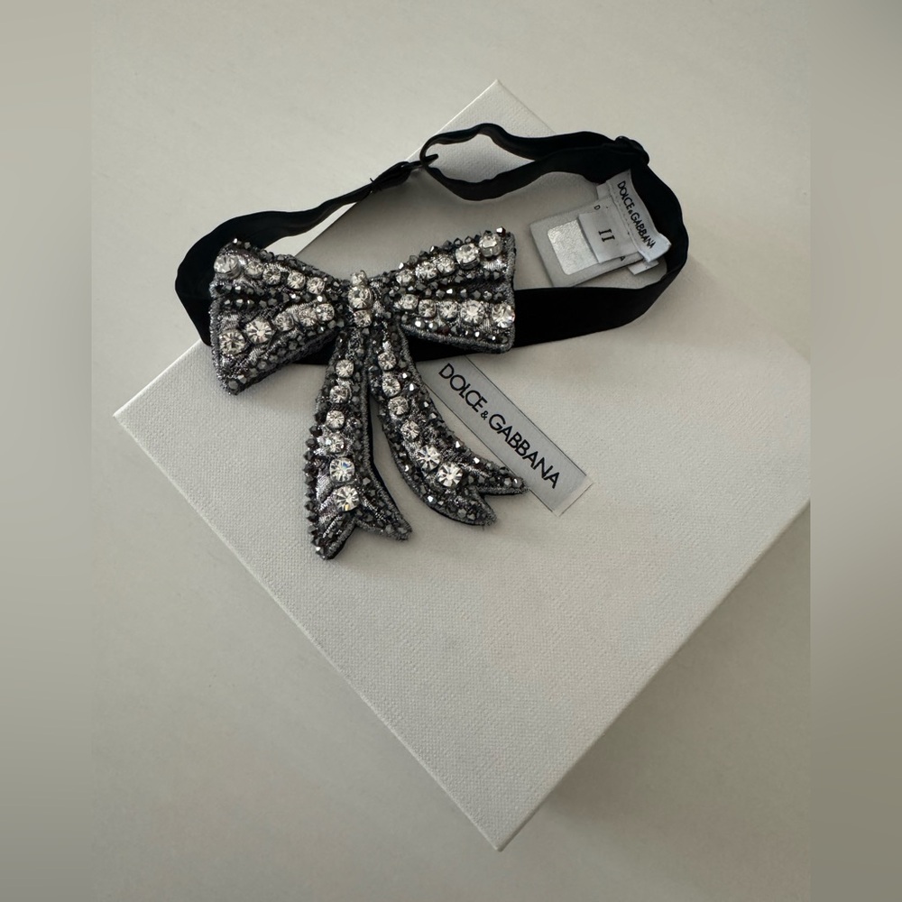 Dolce & Gabbana Black Bow Hair Accessory with Crystal Embellishment